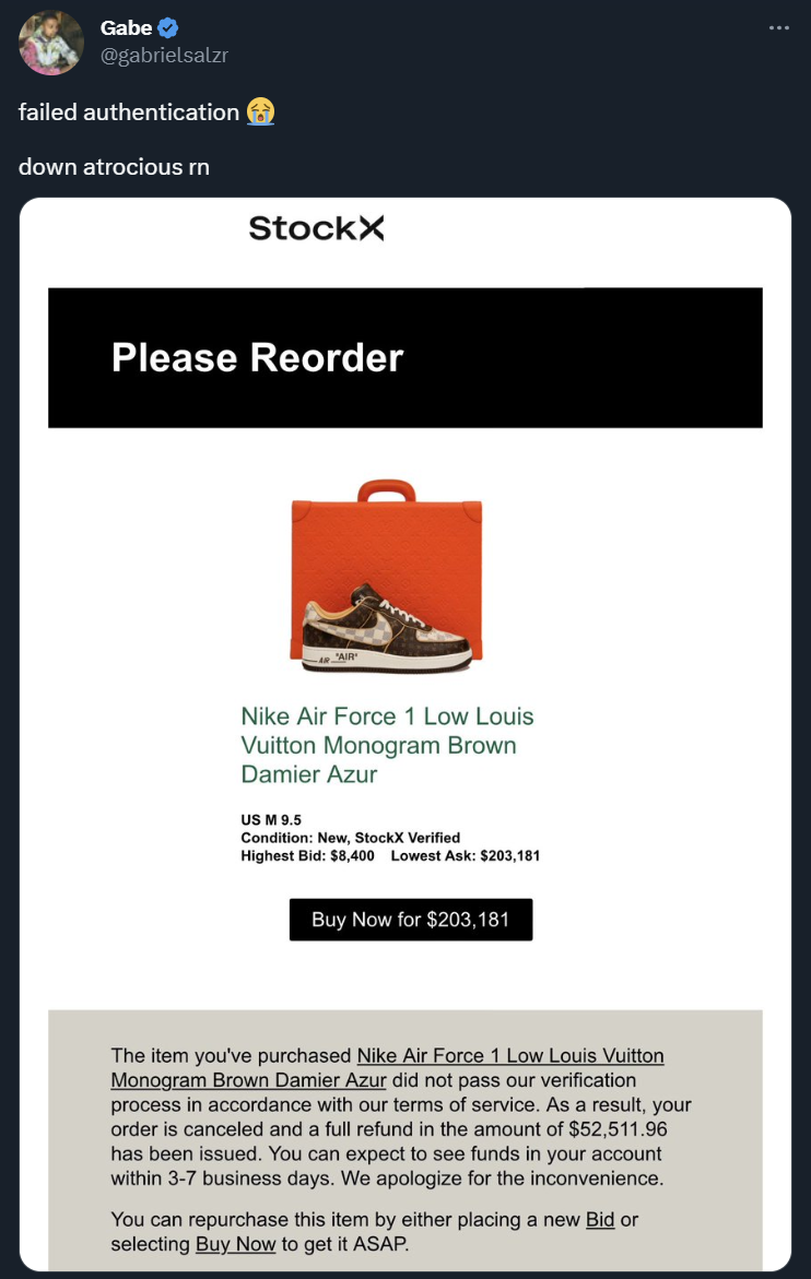 Nike Air Force 1 Low Louis Vuitton $52k