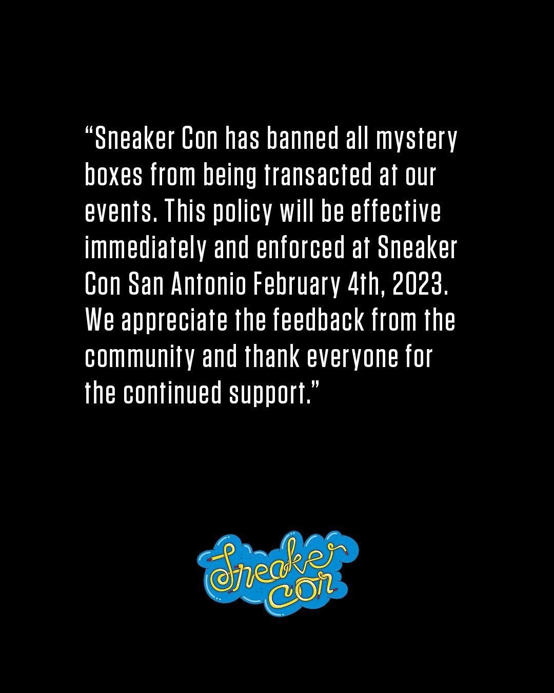 Sneakercon banning mysteryboxes site supply