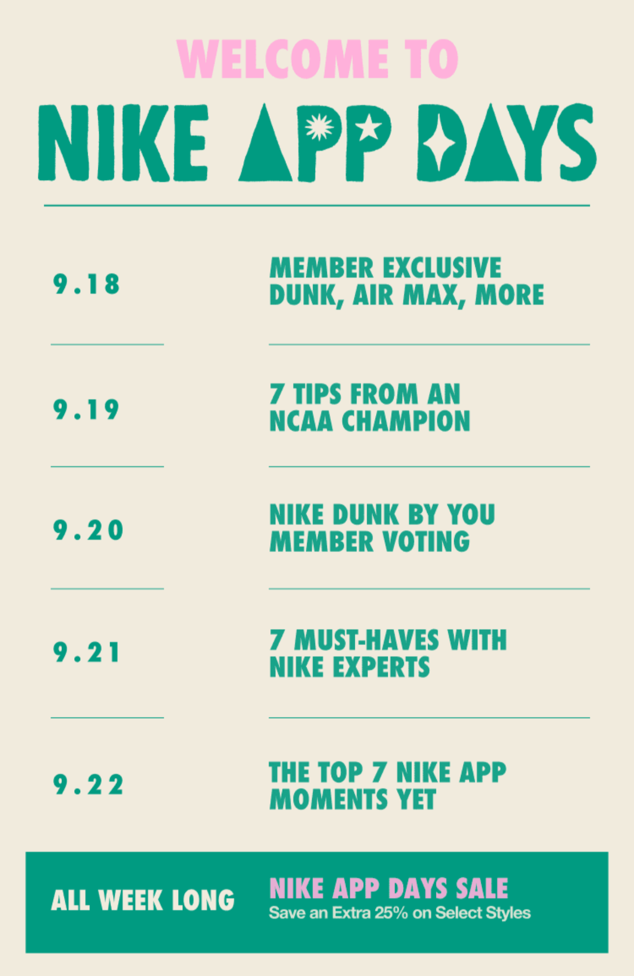 Nike App Days Schedule